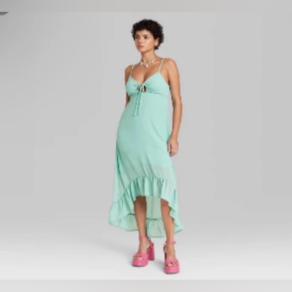 NWT Wild Fable™ Women's High-Low Hem Chiffon Dress Aqua Green Size L - Picture 3 of 3